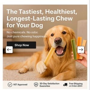 From The Safe Dog Chew Company-
Long-lasting odor-free Pumpkin Yak Chews